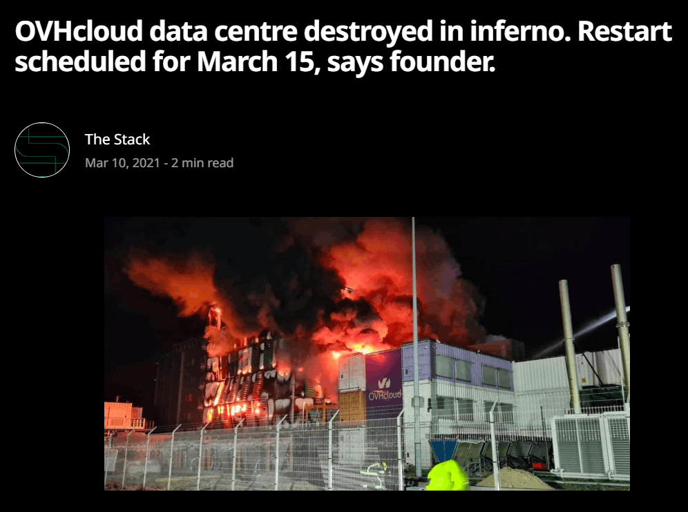 OVHcloud data center fire incident news screenshot