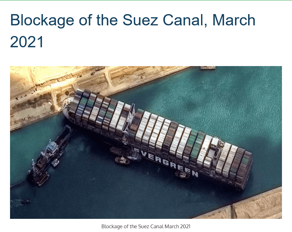 screenshot of a news article on the 2021 Suez Canal blockage