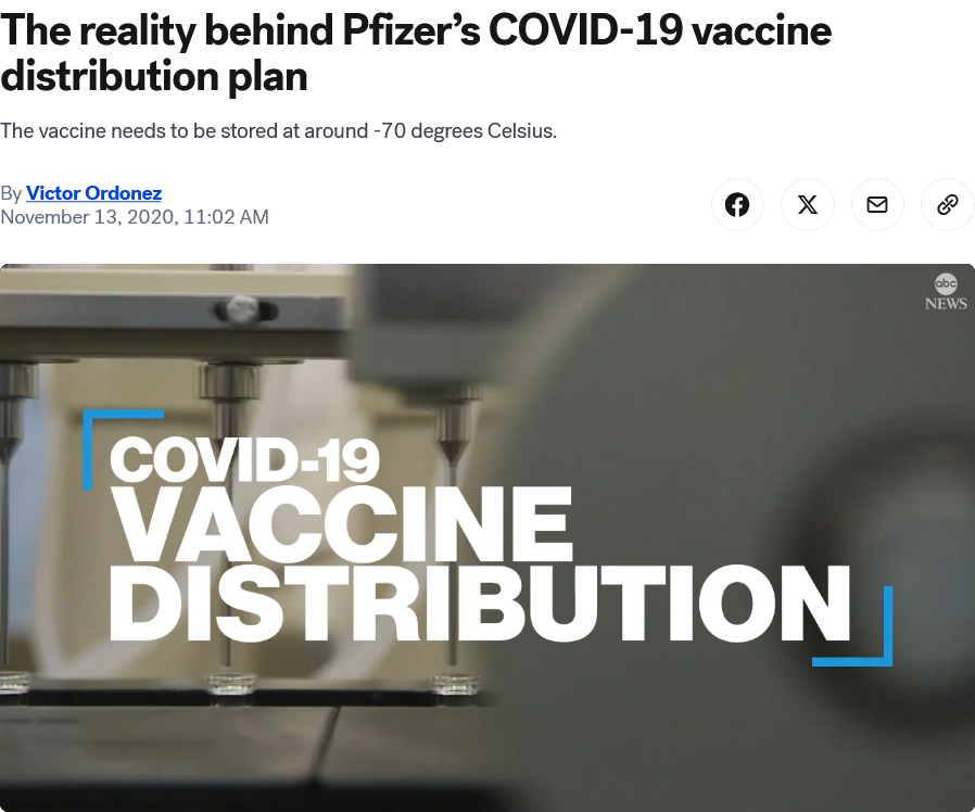 screenshot of a news article on  the Pfizer COVID-19 vaccine distribution