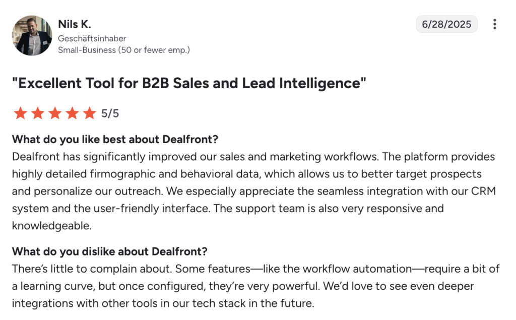 dealfront review screenshot