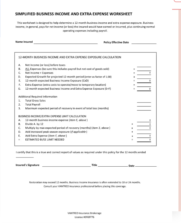 business income sheet example