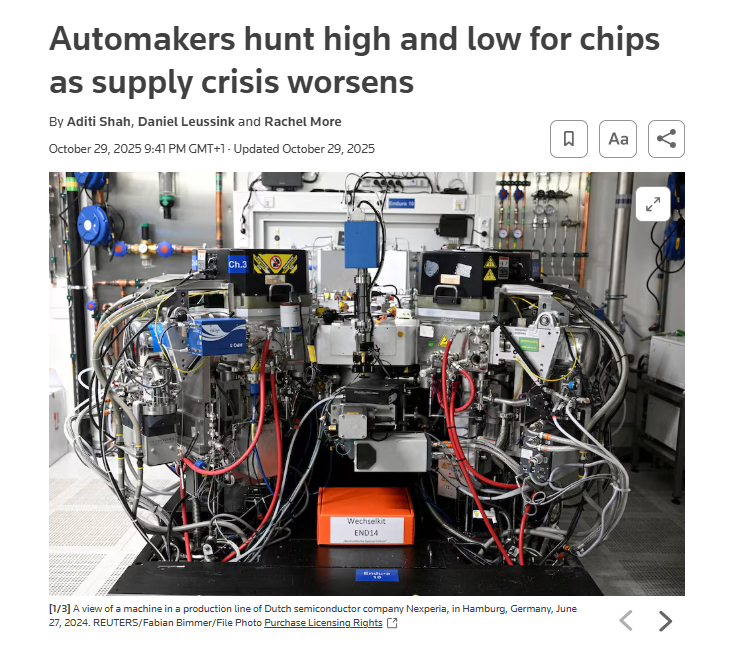 screenshot of a news article on chip supply crisis