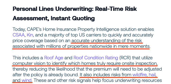 a snippet commenting on CAPE's Home Insurance Property Intelligence solution