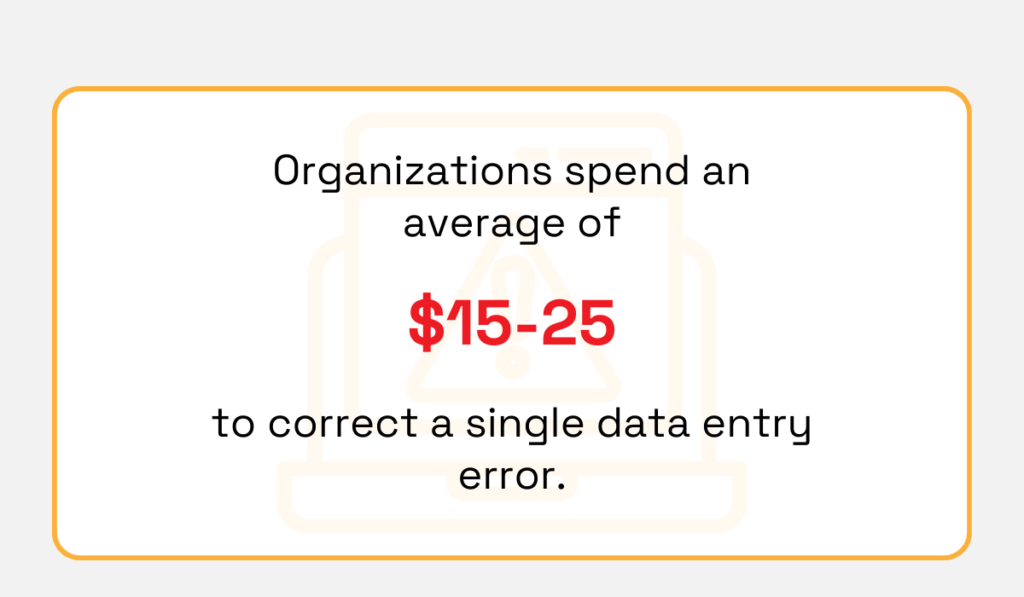 statistic showing that organizations spend an average of $15–25 to correct a single data entry error