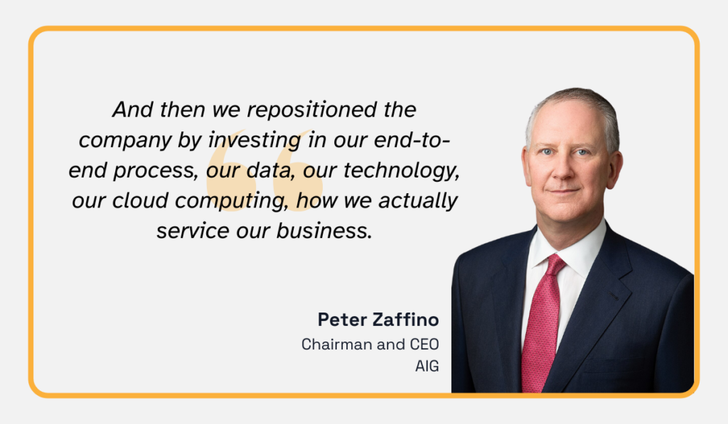 quote on how aig embarked on a company-wide operational transformation built on technology and process modernization