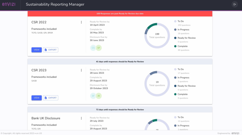 IBM’s Envizi ESG Suite screenshot