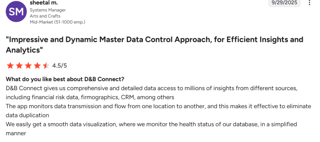 D&B Connect user review on G2