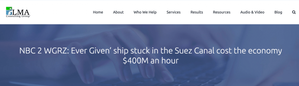 screenshot of a news article on the financial consequences of the suez canal congestion