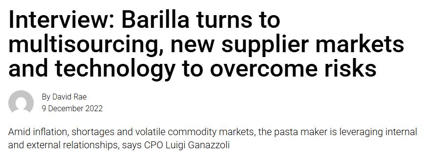 Interview: Barilla turns to multisourcing, new supplier markets and technology to overcome risks news article headline