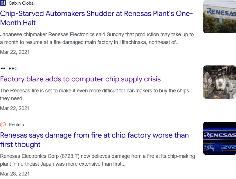 screenshot of articles on chip supply crisis