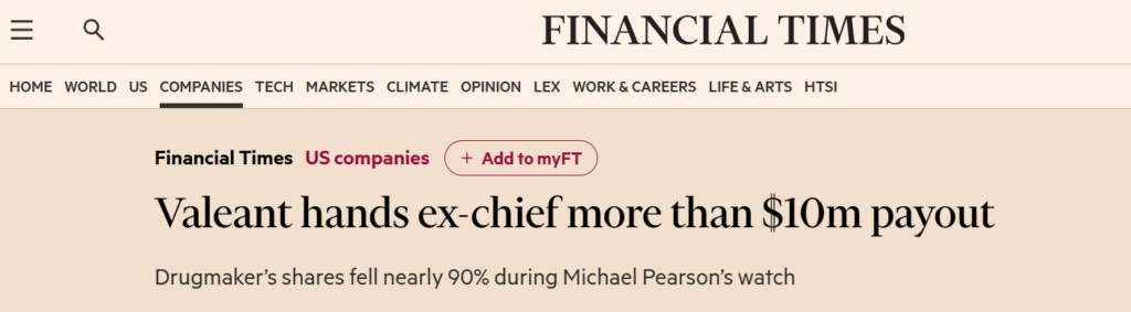 Financial Times Valeant payout headline