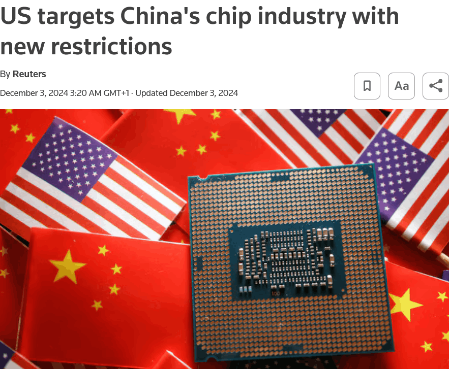 US targets China's chip industry with new restrictions news article headline