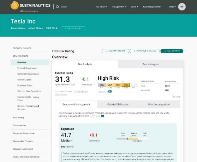 Sustainalytics dashboard