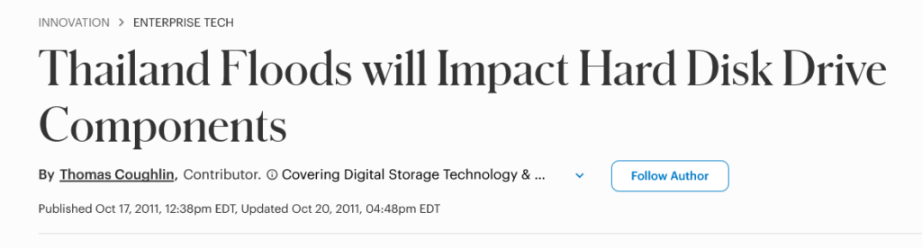 Thailand floods impacting HDD supply news headline