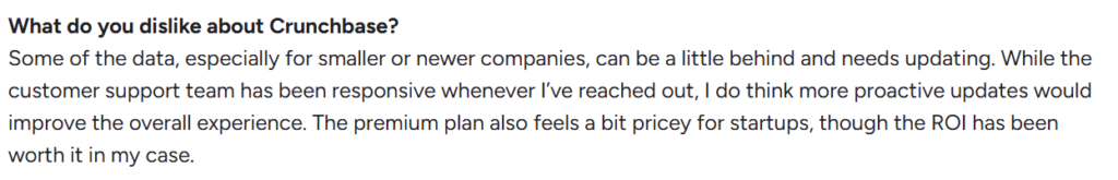 Crunchbase user review on G2