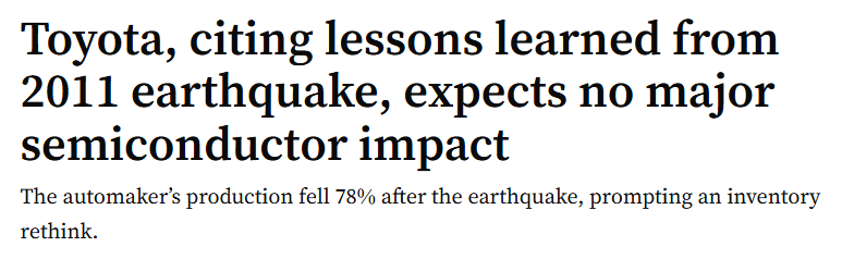 Toyota, citing lessons learned from 2011 earthquake, expects no major semiconductor impact news headline