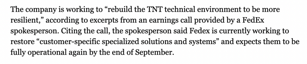 screenshot showing what steps fedex took to rebuild its technical infrastructure for resilience