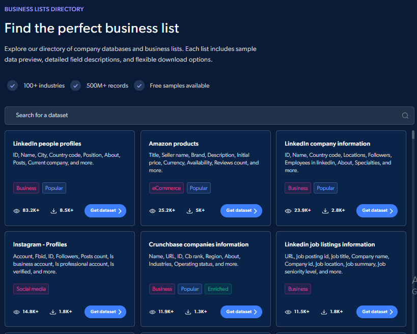 Bright Data dashboard