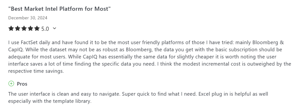 FactSet user review on Capterra