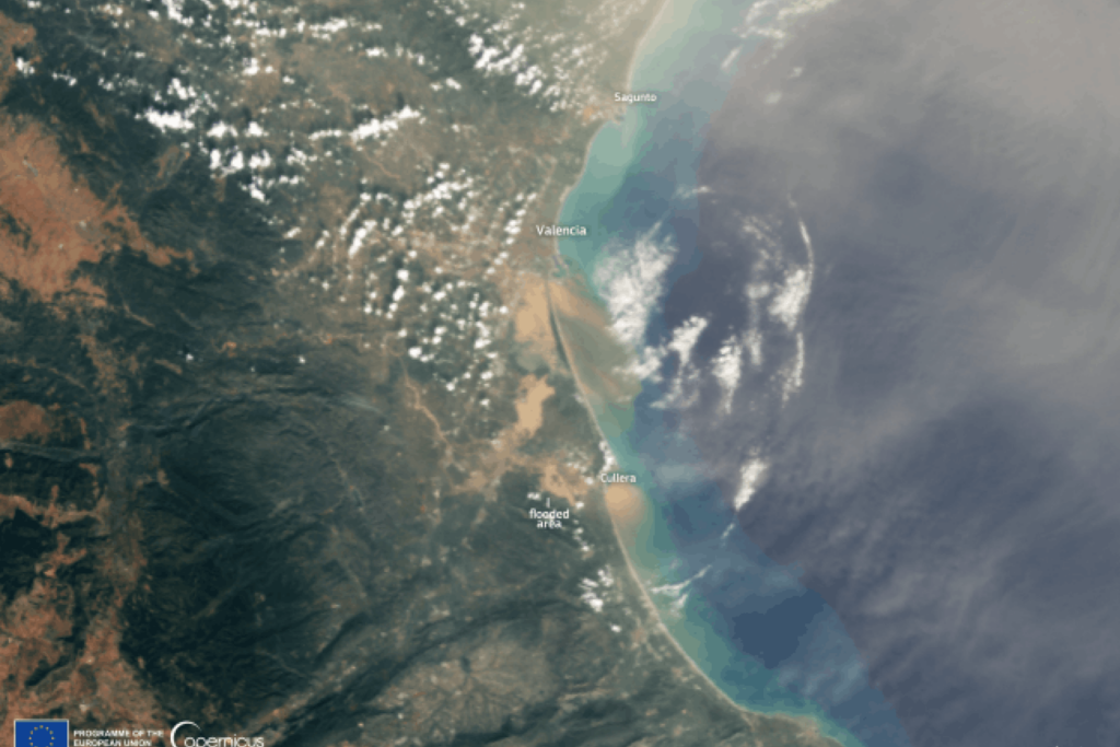 Satellite image of flooding near Valencia, Spain