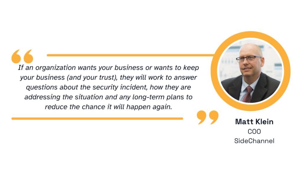 quote on how vendors who want to earn the trust of their customers need to be transparent about security incidents