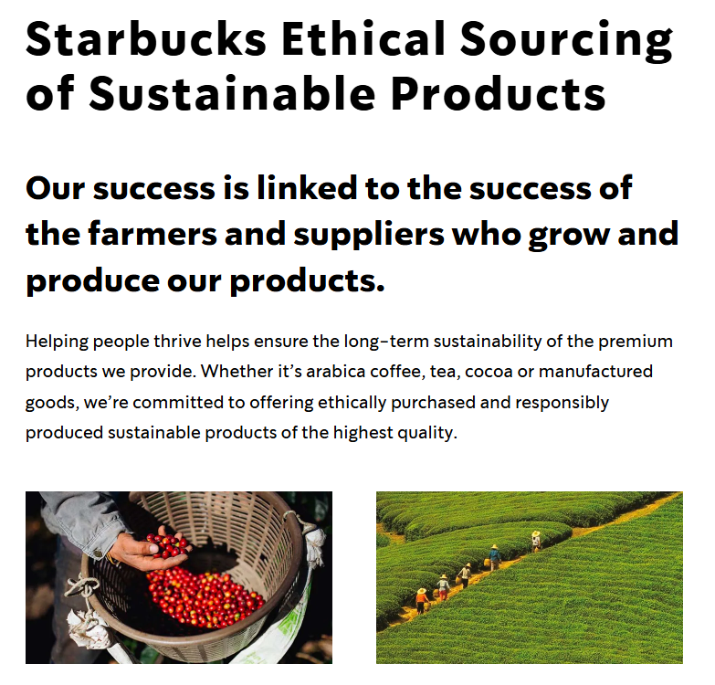 Starbucks ethical sourcing page