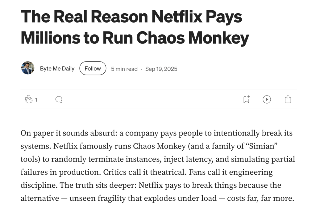 screenshot of an article on Netflix’s Chaos Monkey program