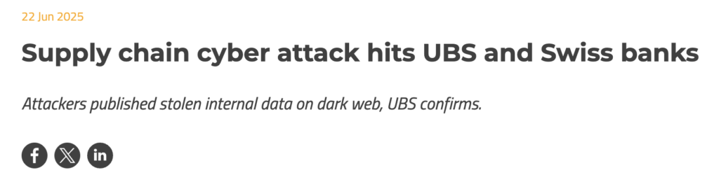 screenshot of a news article on a supply chain cyber attack