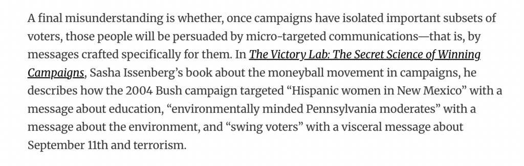 Excerpt explaining micro-targeted campaign messaging in political marketing