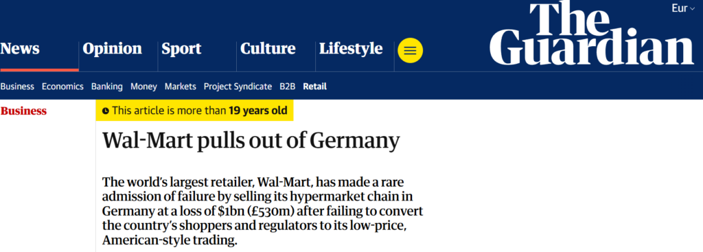 Wal-Mart pulls out of Germany news article headline