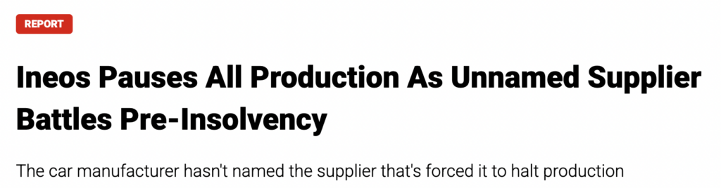 screenshot of a news article on production being halted