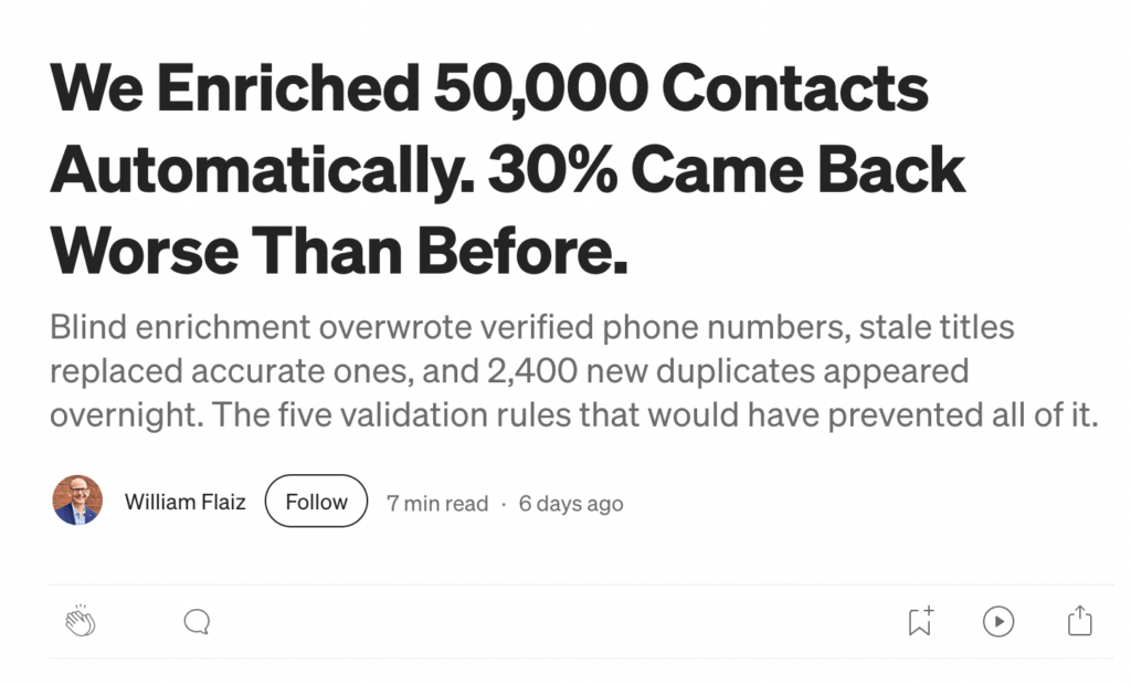 We Enriched 50,000 Contacts Automatically. 30% Came Back Worse Than Before news article headline