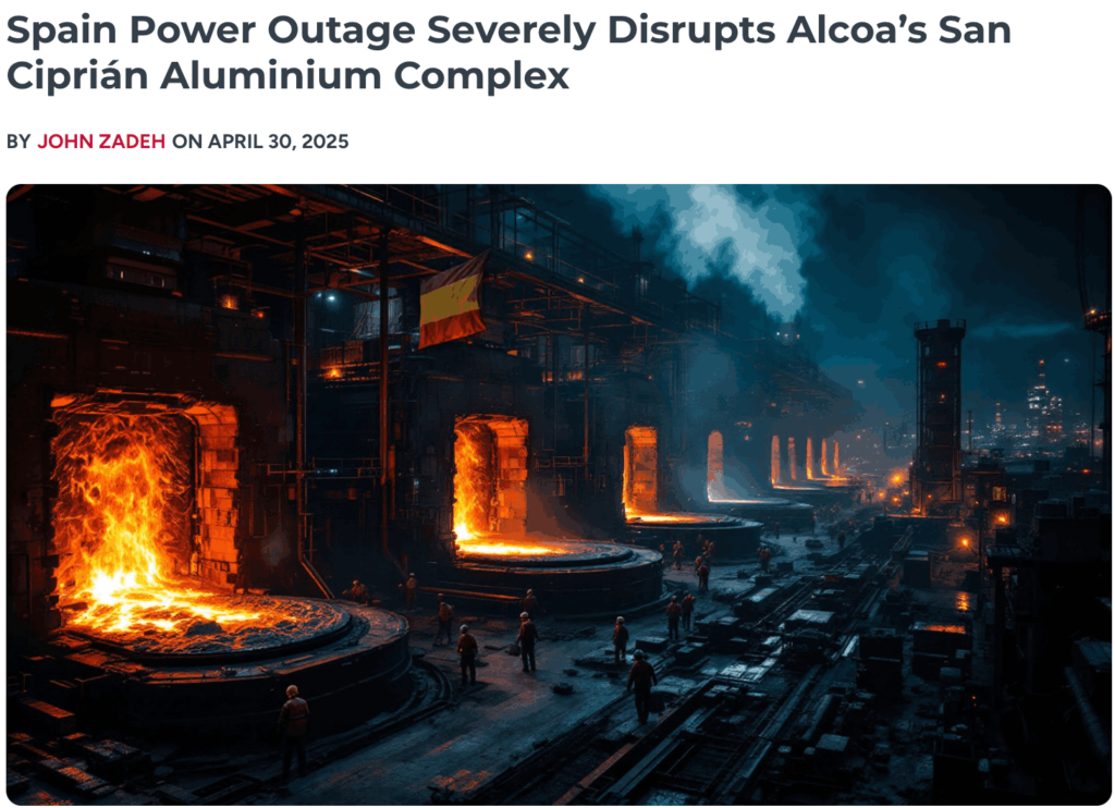 Spain Power Outage Severely Disrupts Alcoa’s San Ciprián Aluminium Complex news article headline