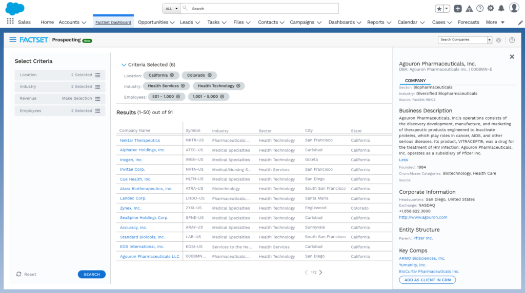 factset tool screenshot