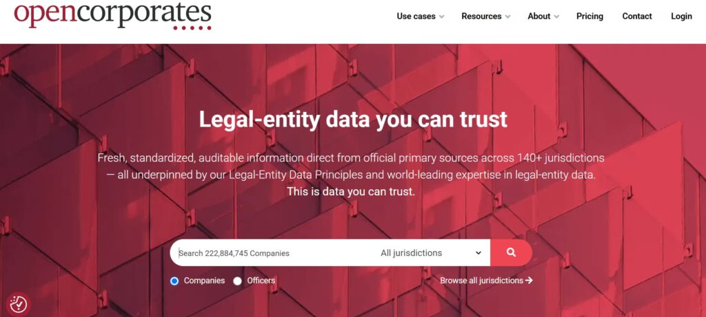 OpenCorporates dashboard
